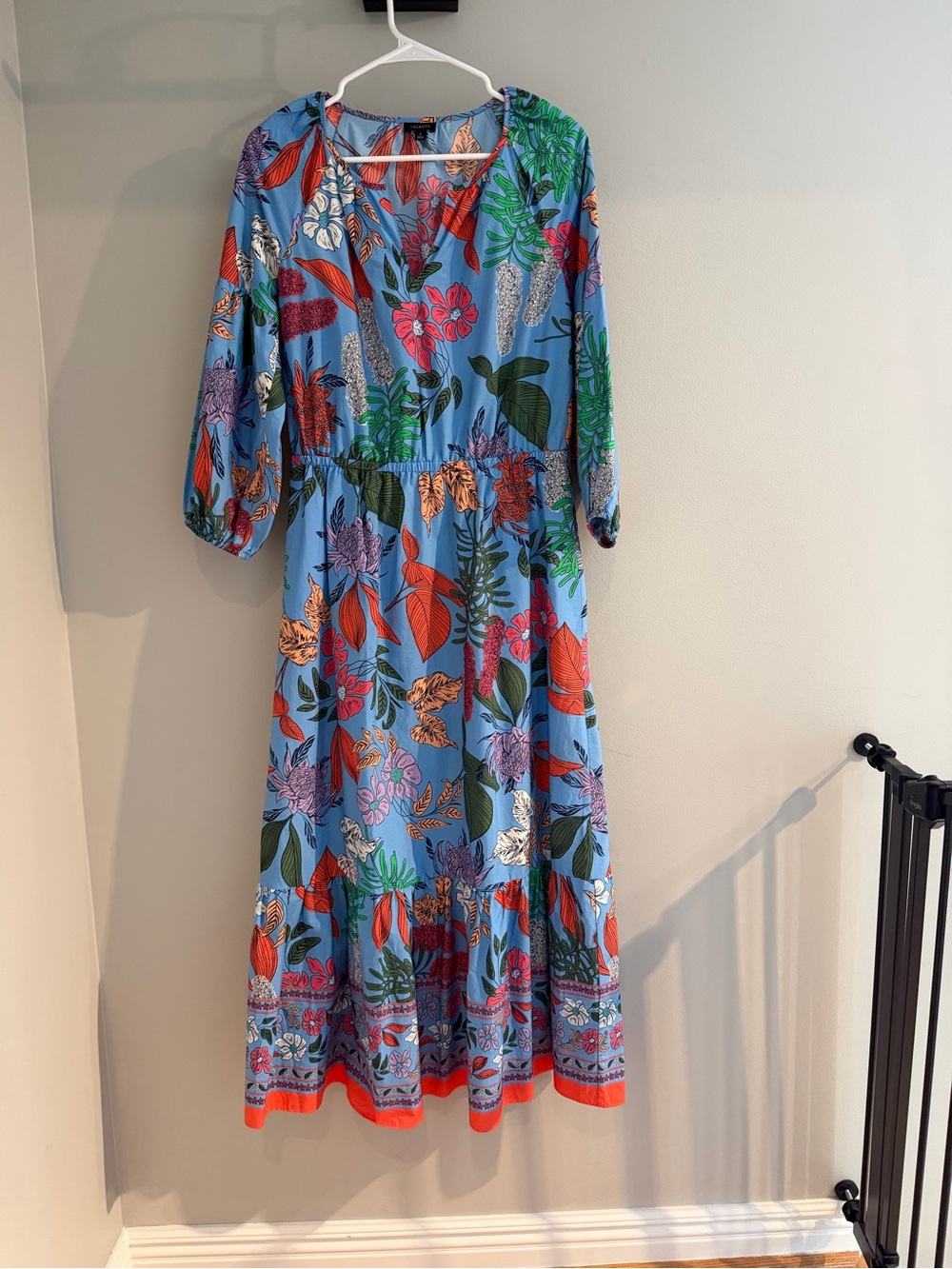 Talbots Blue Maxi Dress with Red, Green and Purple Floral Print